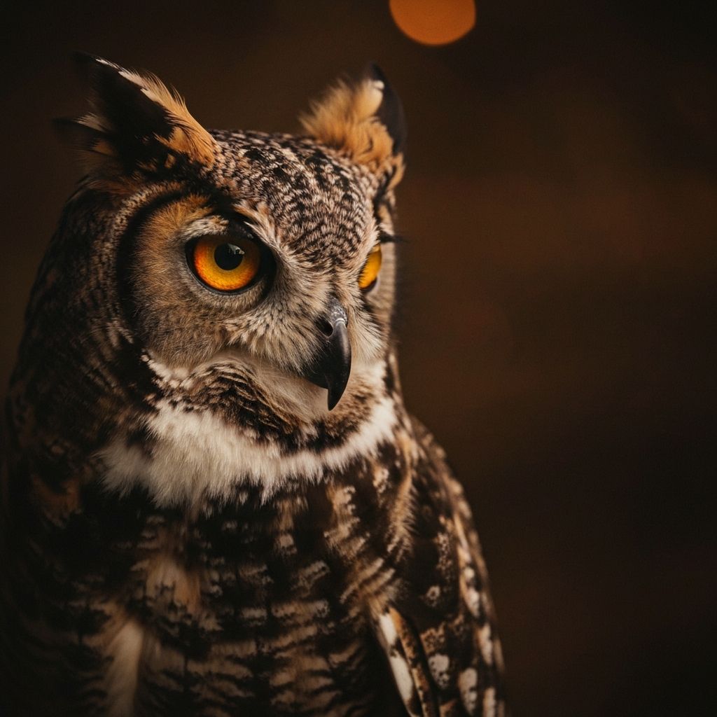 Close-up of an owl with piercing amber eyes, symbolizing Kloudowl's watchful, intelligent approach to AI automation